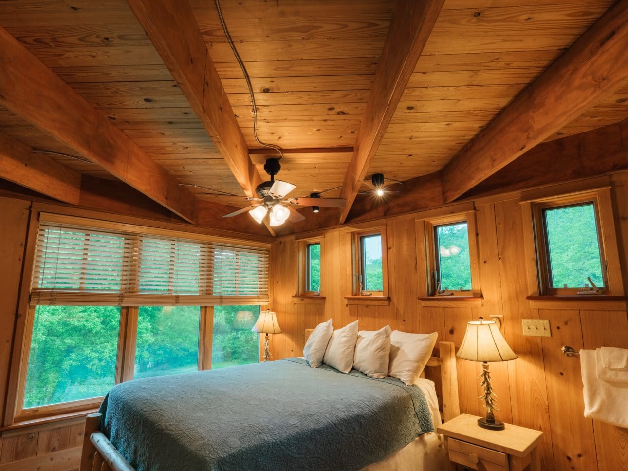 One of the beautiful bedrooms in the Ponca Creek Lodge