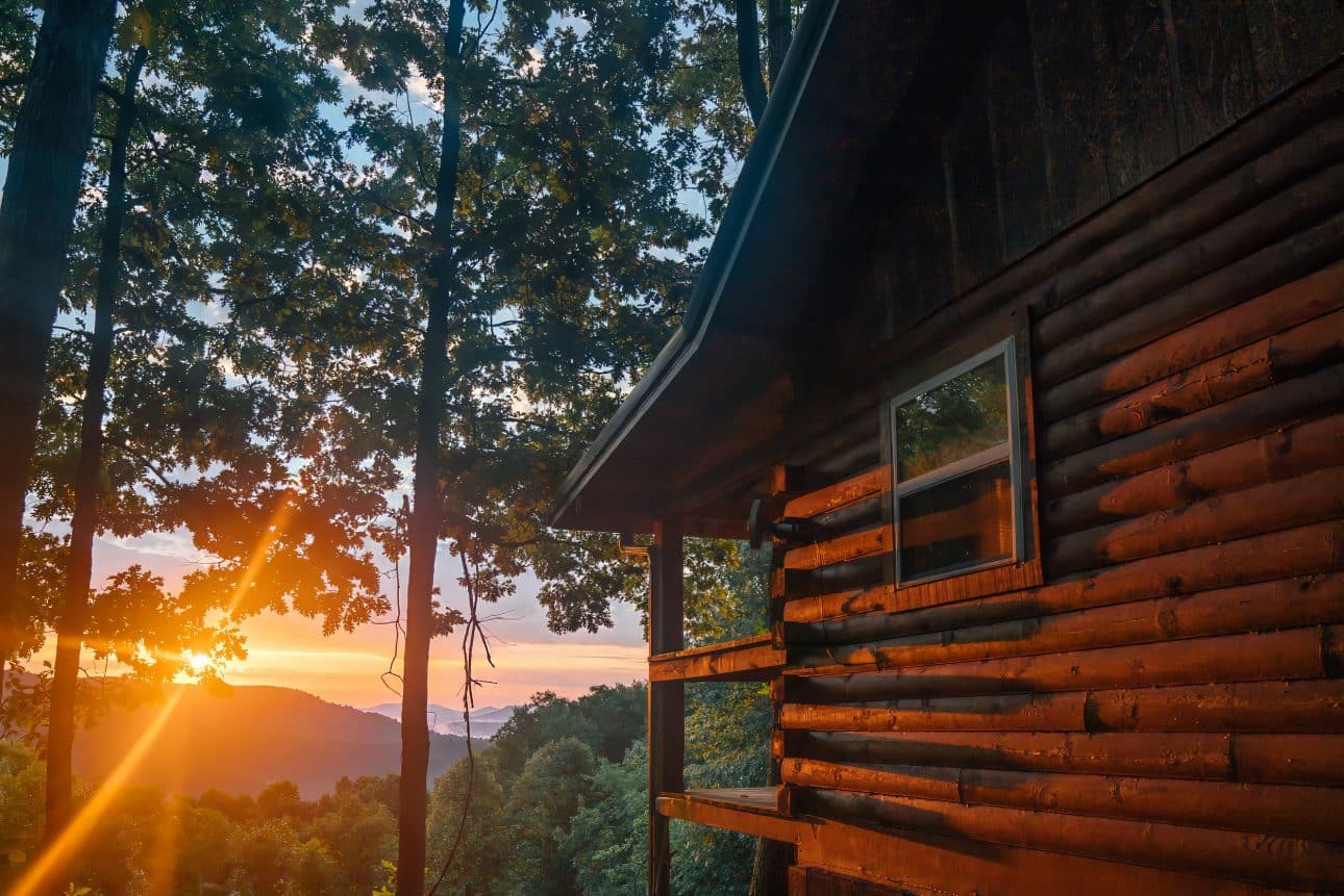 Mountain Sunrise Cabin at sunrise