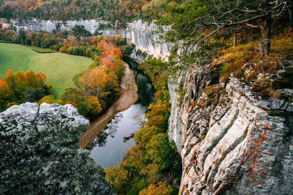 Autumn Foliage, Roark Bluff, Northwest Arkansas, Fall Landscape, Buffalo River Area, Ozark Mountains, Minimalistic, Abstract hot Rock